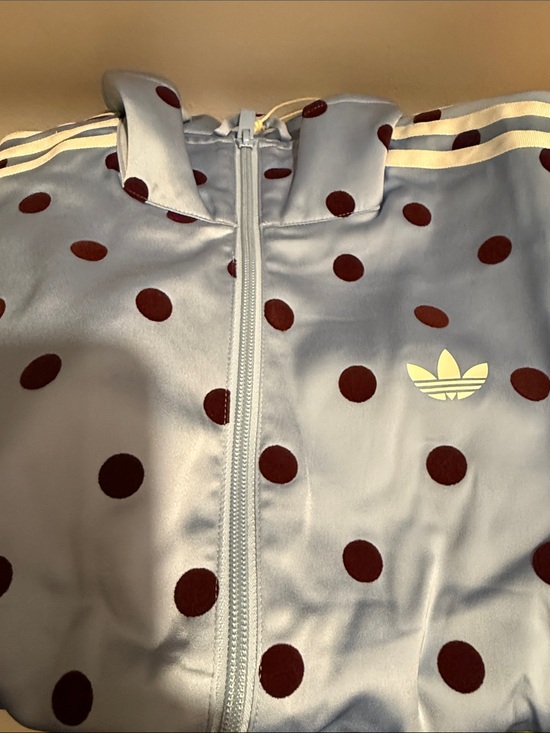 adidas Jackets & Blazers - adidas Light Blue Track Jacket with Burgundy Polka Dots